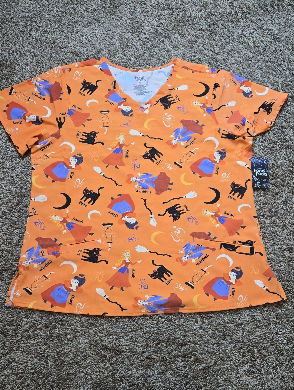 Disney Hocus Pocus Binx 2XL Plus Size Scrubs Scrub Orange Shirt Top